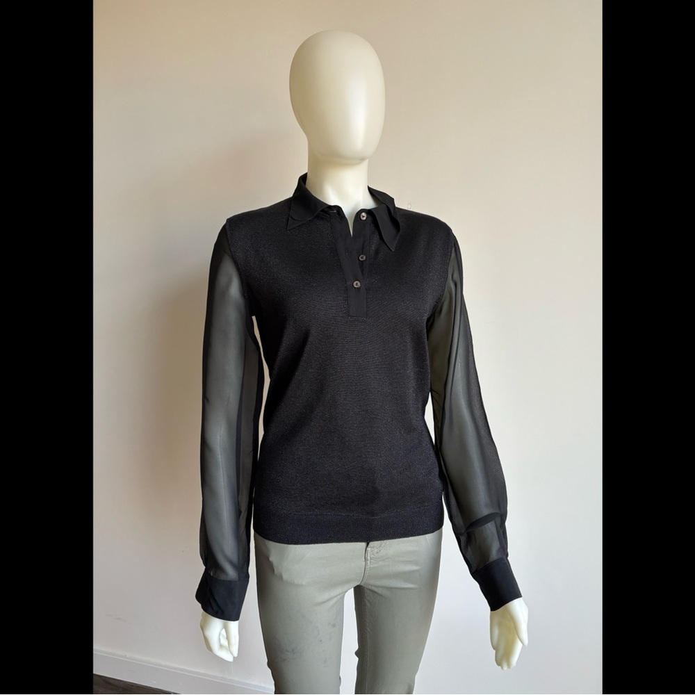DOLCE & GABBANA Black Knit Polo Shirt Top Blouse 42 6 8 S M